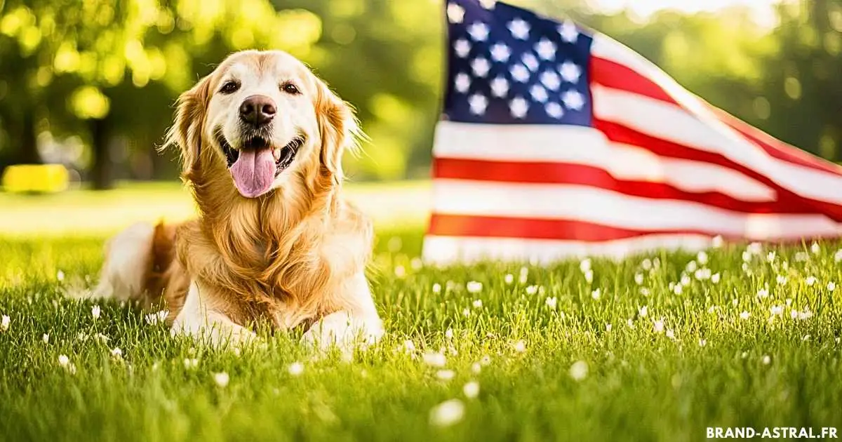 Golden retriever Americain et drapeau Américain